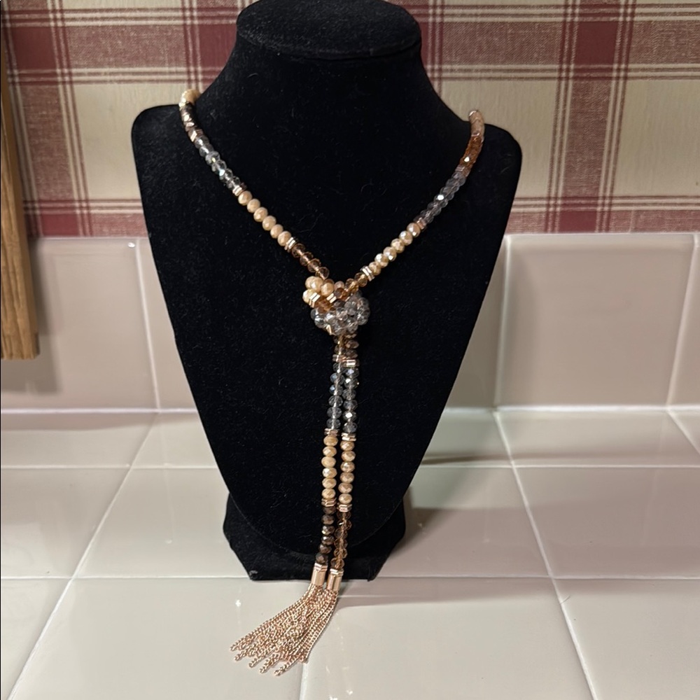 Simply Vera Vera Wang Cream and Gold Beaded Necklace with Tassel